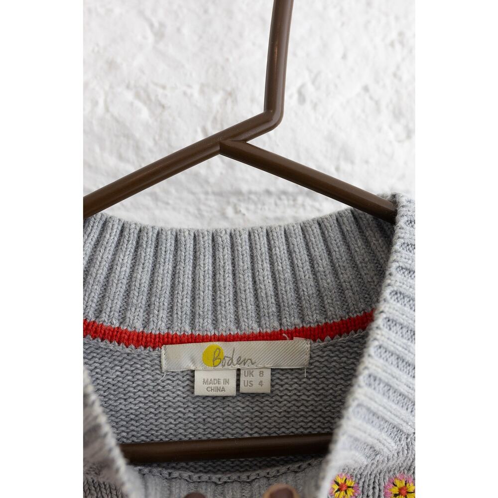 Boden Grey Floral Embroidered Sweater | Cottagecore Knit Jumper Size US 4 - Picture 5 of 5